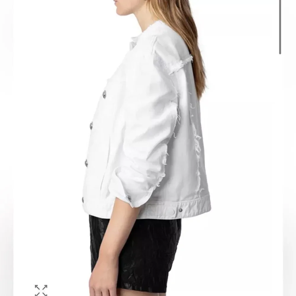 $398 Zadig & Voltaire Kaely Destroy Denim Jacket in White NWT small